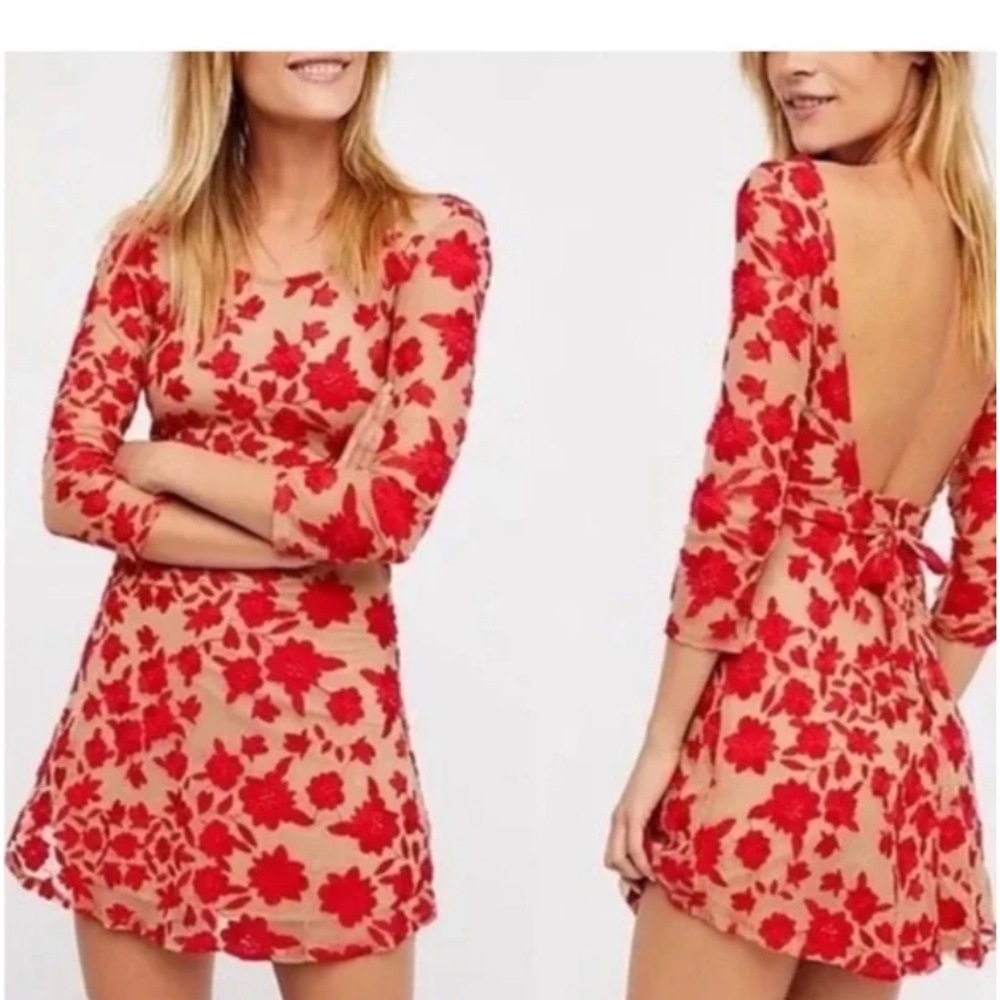 For Love & Lemons Red Temecula Lace Mini Dress